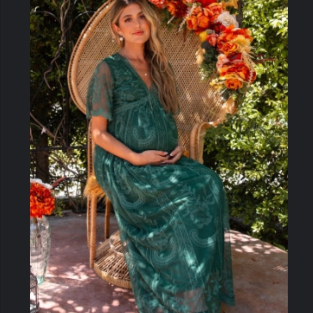 Pinkblush Teal Lace Overlay Maxi Maternity Dress